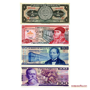 LOTE DE BILLETES DE 1, 20, 50 Y 100 PESOS MEXICANOS EN ALTO GRADO DE CONSERVACIÓN