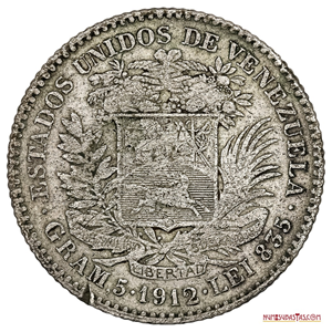 ESCASO BOLÍVAR DEL AÑO 1912 EN BUEN GRADO DE CONSERVACIÓN