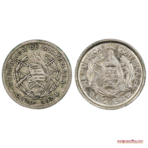 MONEDAS DE PLATA DE GUATEMALA: 5 CENTAVOS DE 1934 Y 1948