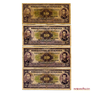 LOTE DE 4 BILLETES DE 10BS DE 1970 M7, N7, P7 Y Q7