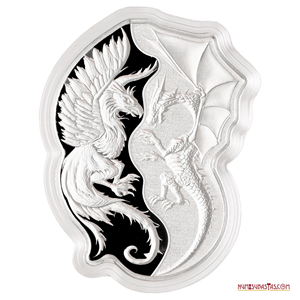 2 MONEDAS EN 1: “PHOENIX & DRAGON” DE ISLAS SALOMON. 2 ONZAS DE PLATA PURA PROOF.
