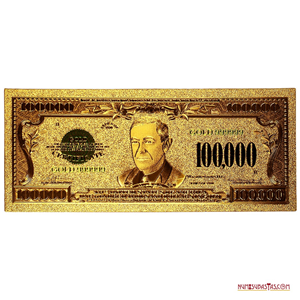 RÉPLICA EN ORO DEL BILLETE DE 100.000 DÓLARES DEL AÑO 1934