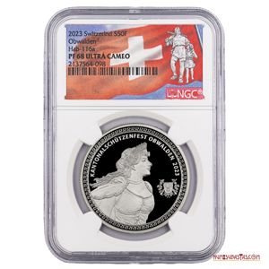 IMPONENTE MONEDA DE 50FR SUIZOS DE PLATA NGC PROOF68 “OBWALDEN SHOOTING FESTIVAL”