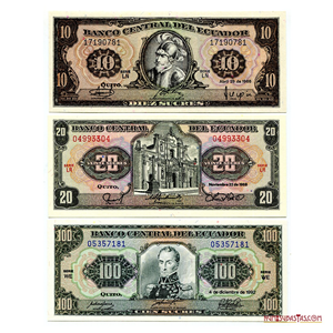 SET DE BILLETES DE 100, 20 Y 10 SUCRES EN ALTO GRADO DE CONSERVACIÓN