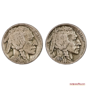 LOTE DE 2 “BUFFALO NICKELS” DE LOS AÑOS 1925 Y 1937D