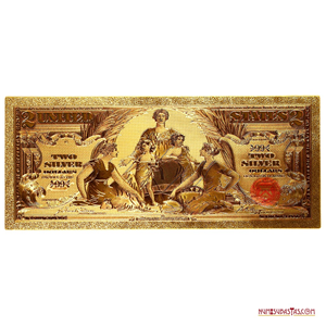 RÉPLICA EN ORO DEL BILLETE CERTIFICADO DE PLATA DE 2$ DEL AÑO 1886