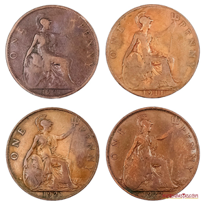 LOTE DE PENIQUES BRITÁNICOS DE LOS AÑOS 1901, 1911, 1921 Y 1922