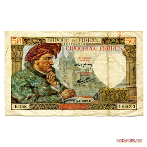 BILLETE DE 50 FRANCS FRANCESES DEL AÑO 1942