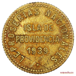 LOCHA DE LA LEPROSERÍA DE ISLA DE PROVIDENCIA ACUÑADA EN 1939 EN BUEN GRADO