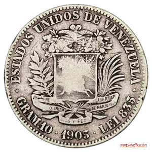 MONEDA DE PLATA DE 2 BOLÍVARES FECHA 1905